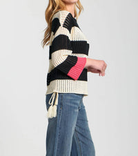 Apny - Stripe Modern Crocket Tape Yarn Sweater