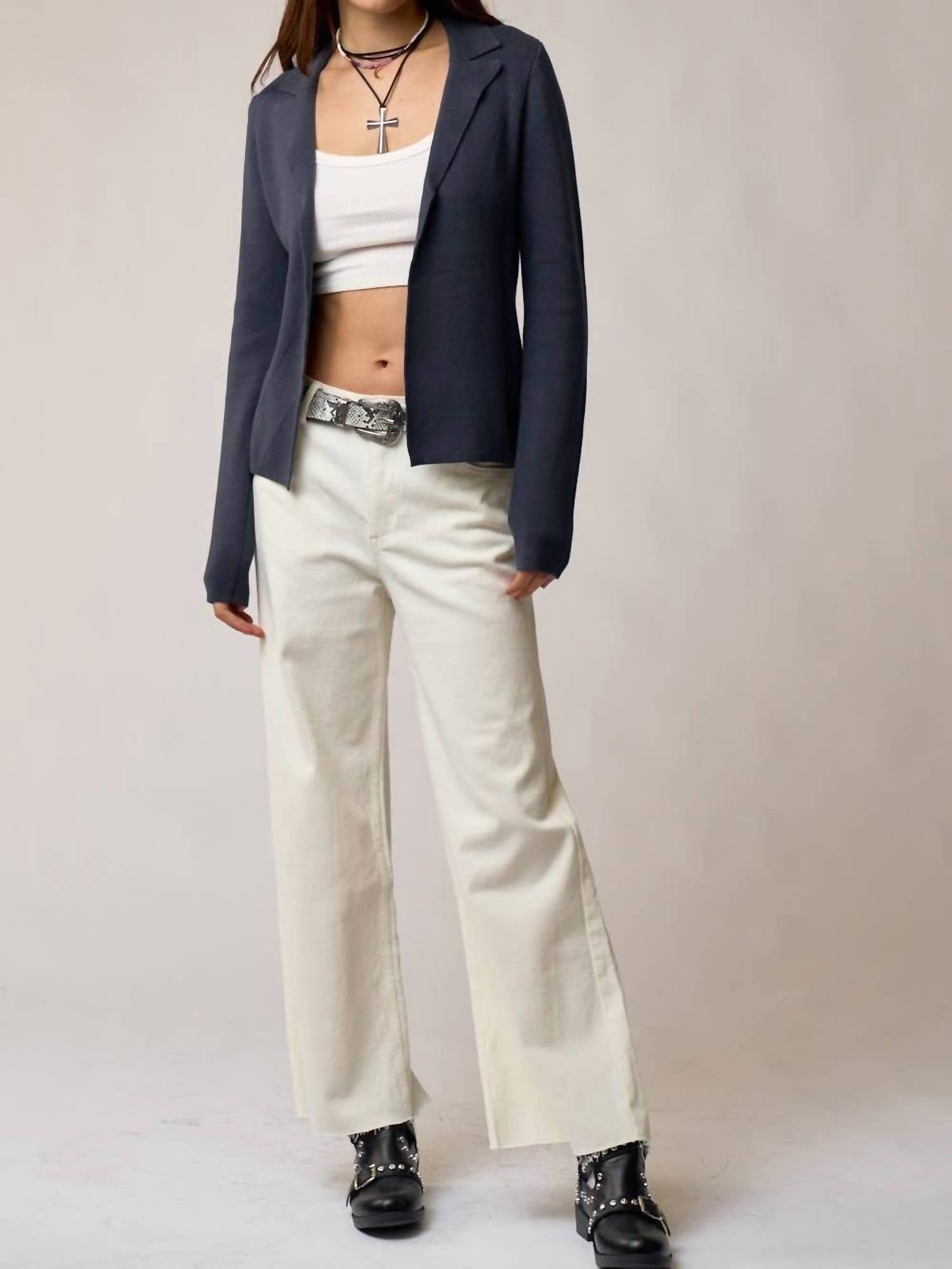 Lalavon - Classic Blazer Style Cardigan