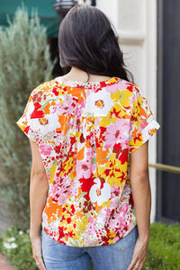 Supreme Fashion - Boho Floral Print V Neck Short Sleeves Top