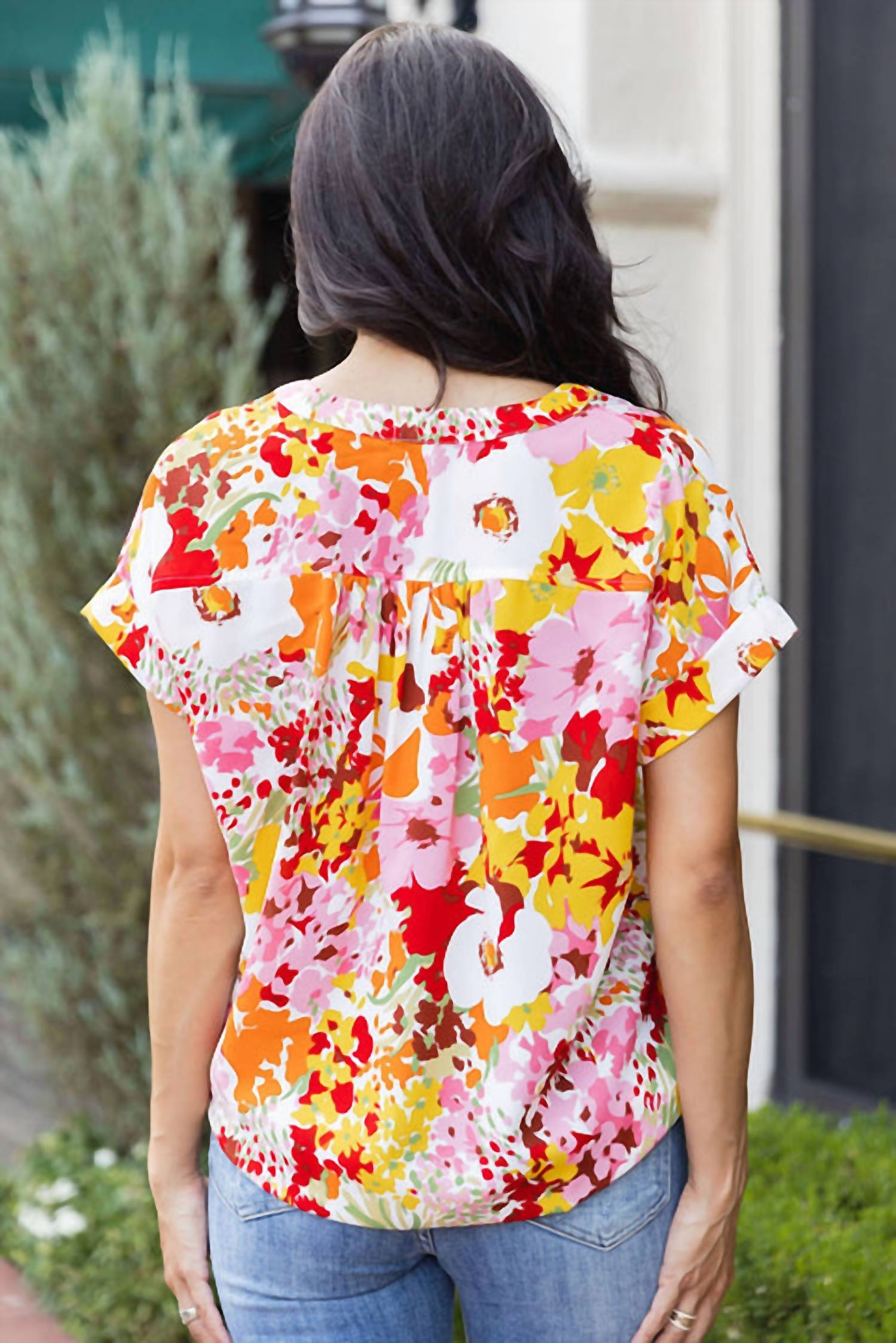 Supreme Fashion - Boho Floral Print V Neck Short Sleeves Top
