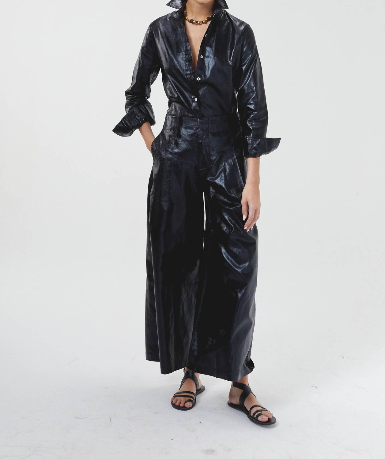 Lanhtropy - Culotte Metallic Linen Pants