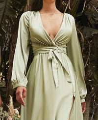 Cinderella Divine - Long Sleeve Wrap Satin Gown