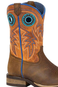 ROPER Kids Steer Hide Reo Sole Cowboy Boot in brown orange - kids' boots - detail view