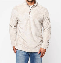 TRUE GRIT Double Plush 1/4 Zip Pullover in oatmeal - women's sweater