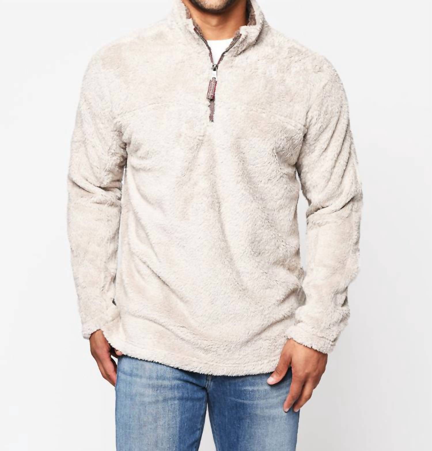 TRUE GRIT Double Plush 1/4 Zip Pullover in oatmeal - women's sweater