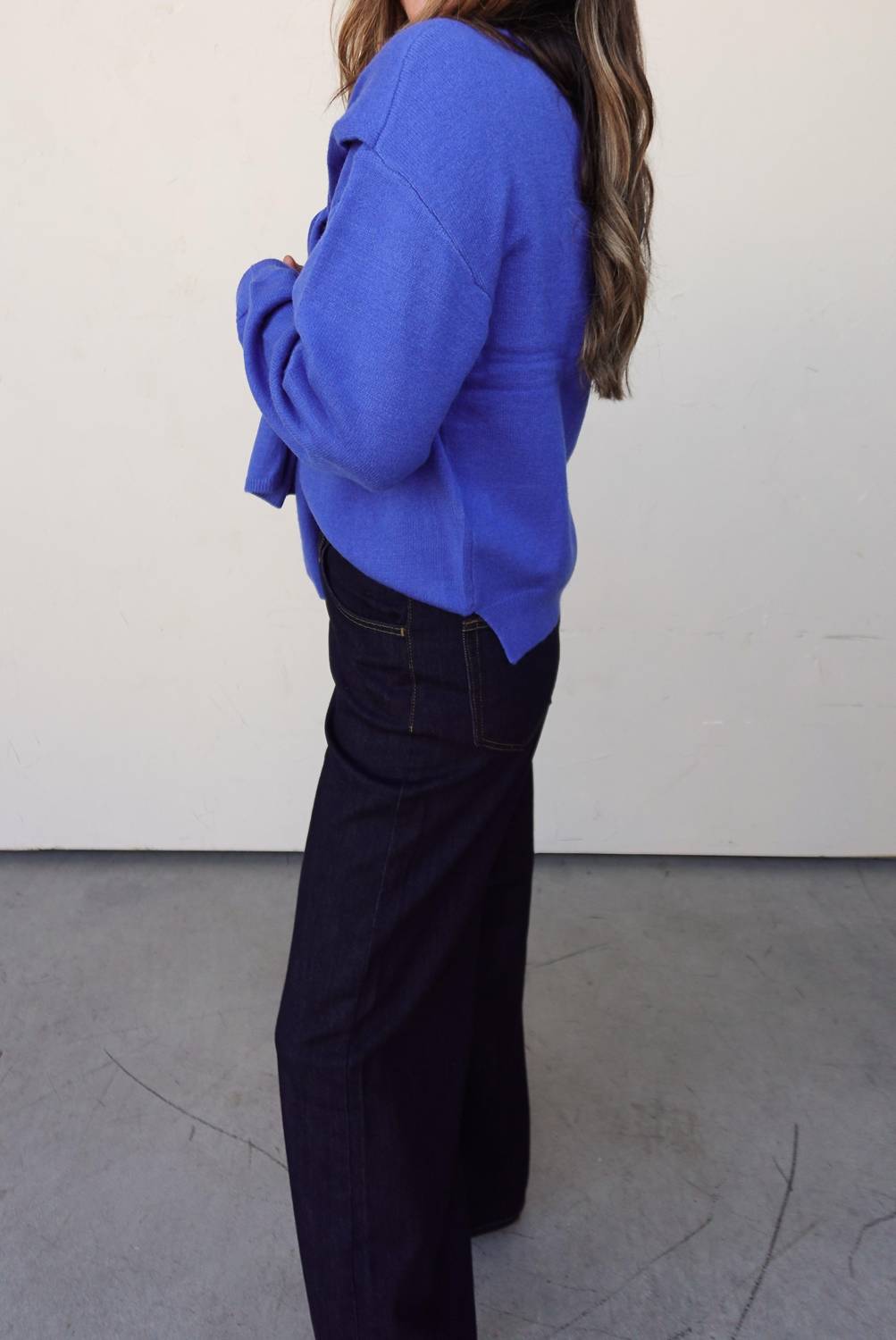 Skies Are Blue - Crew Neck Sweater With Shoulder Draping