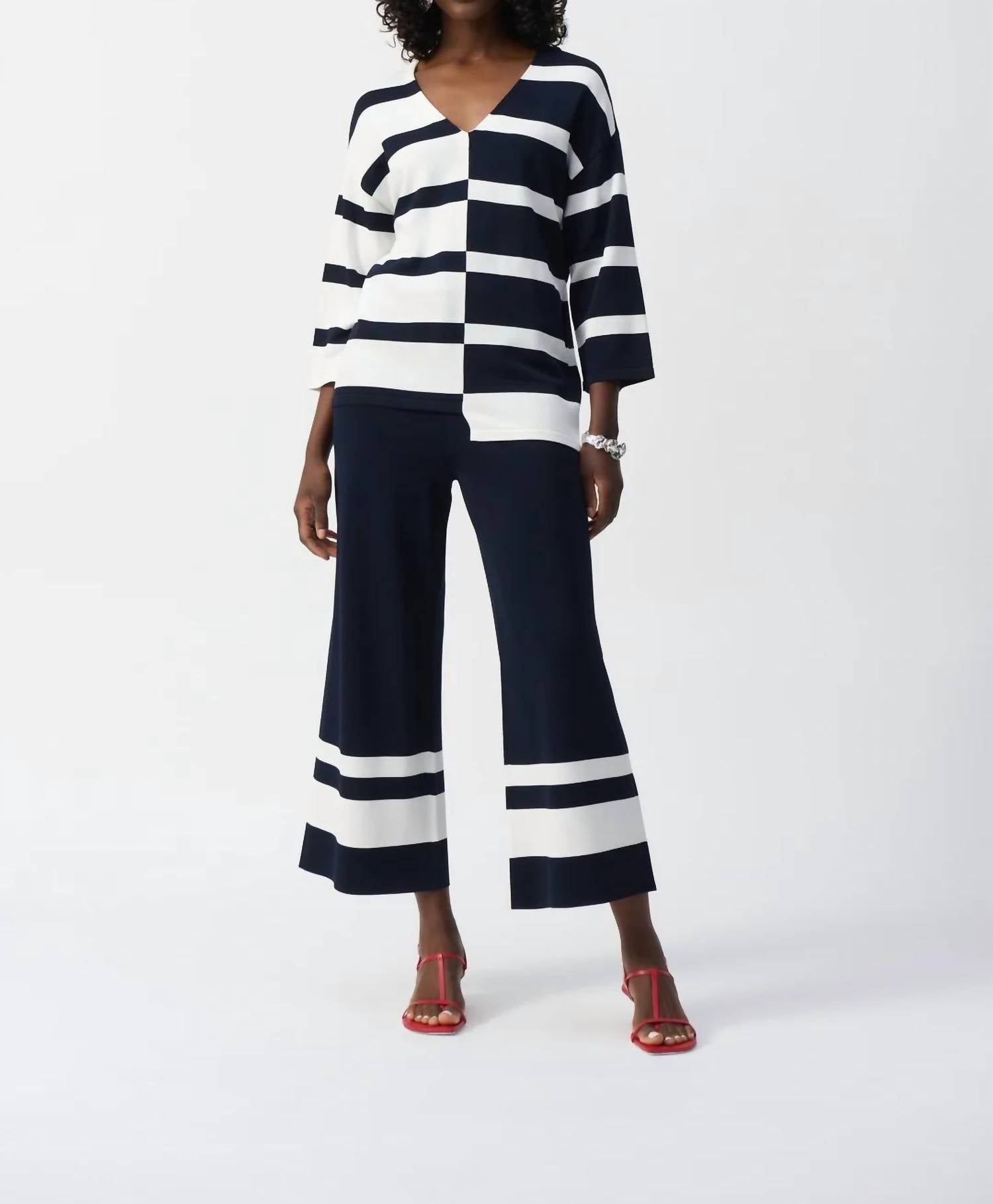 Joseph Ribkoff - Placement Stripe Sweater Knit Culotte Pants