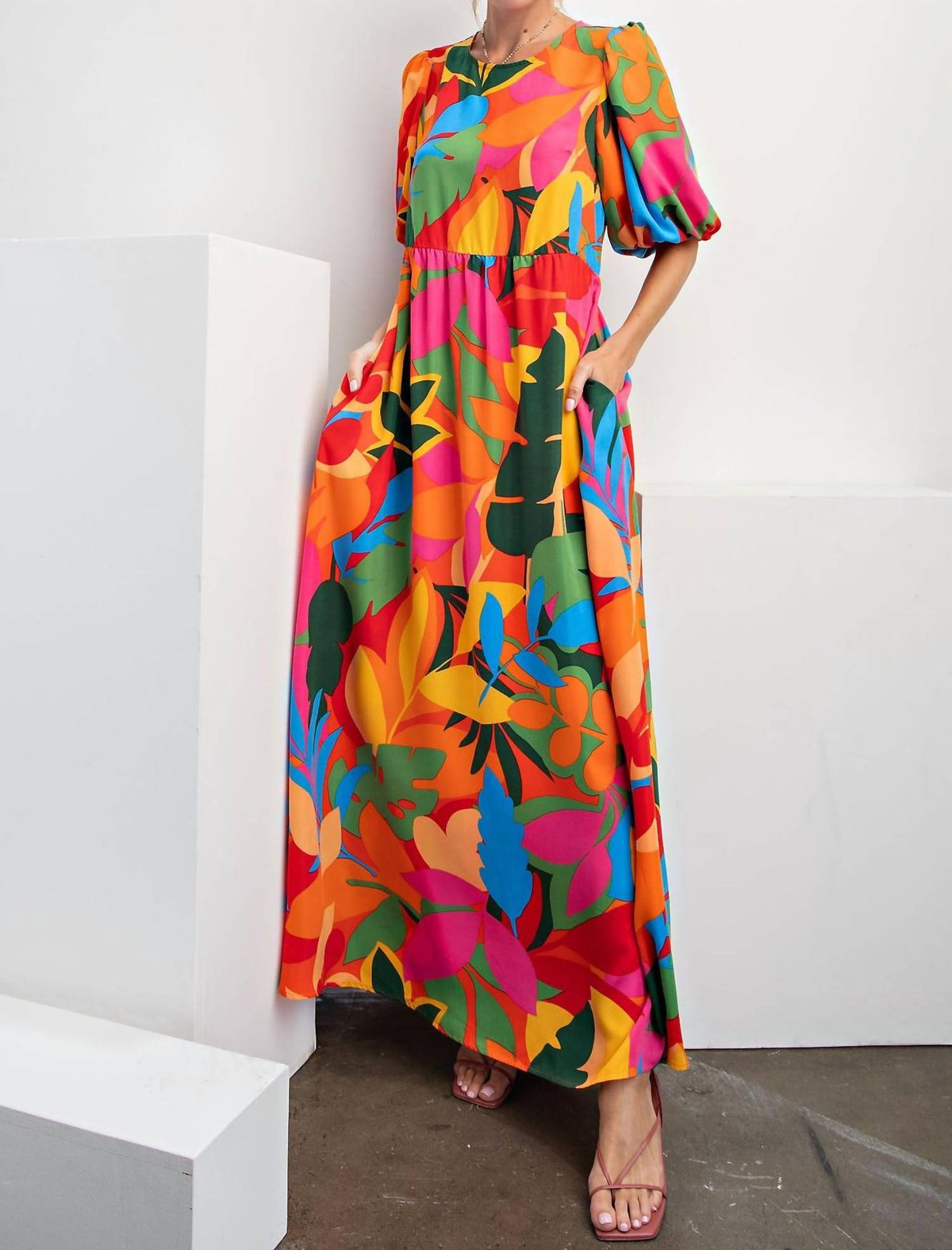 Easel - Bold Floral Print Maxi Dress