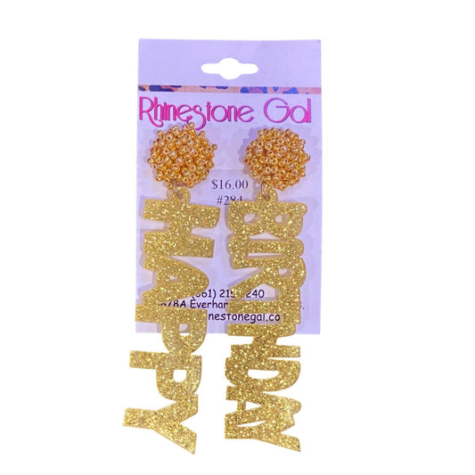 Sw Trading - Glittery "Happy Birthday" Statement Earrings