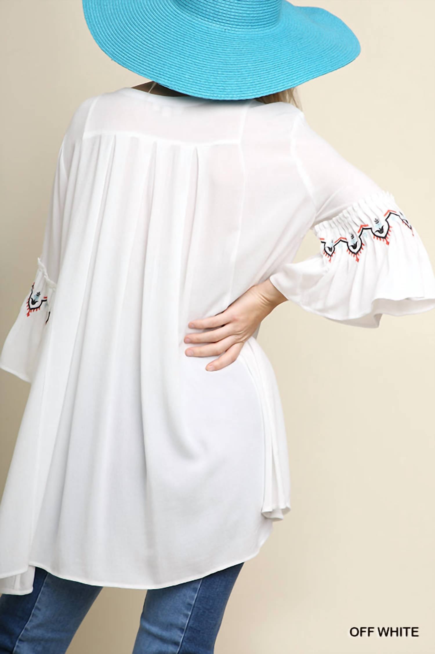 Umgee - Embroidered Bell Sleeve Tunic Top