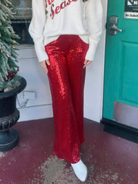 So Me - Christmas Mid Rise Flare Sequin Holiday Pants