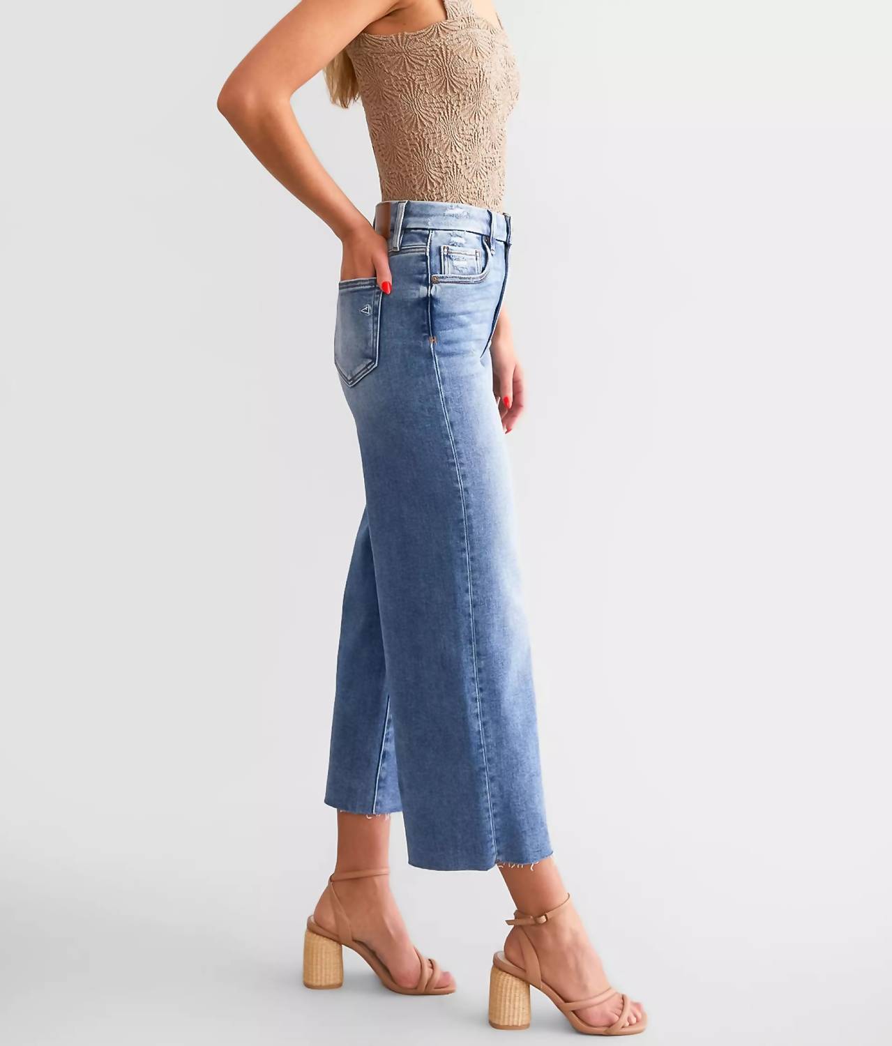 HIDDEN Women's High Rise Cropped Wide Leg Basic Jean in dark wash - women's jeans - alternate view