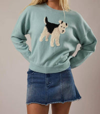 LE LIS Women's Fox Terrier Dog Graphic Sweater in mint green - women's sweater