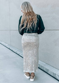 By Together Let's Celebrate Sequin Maxi Skirt in silver - women's skirt - detail view