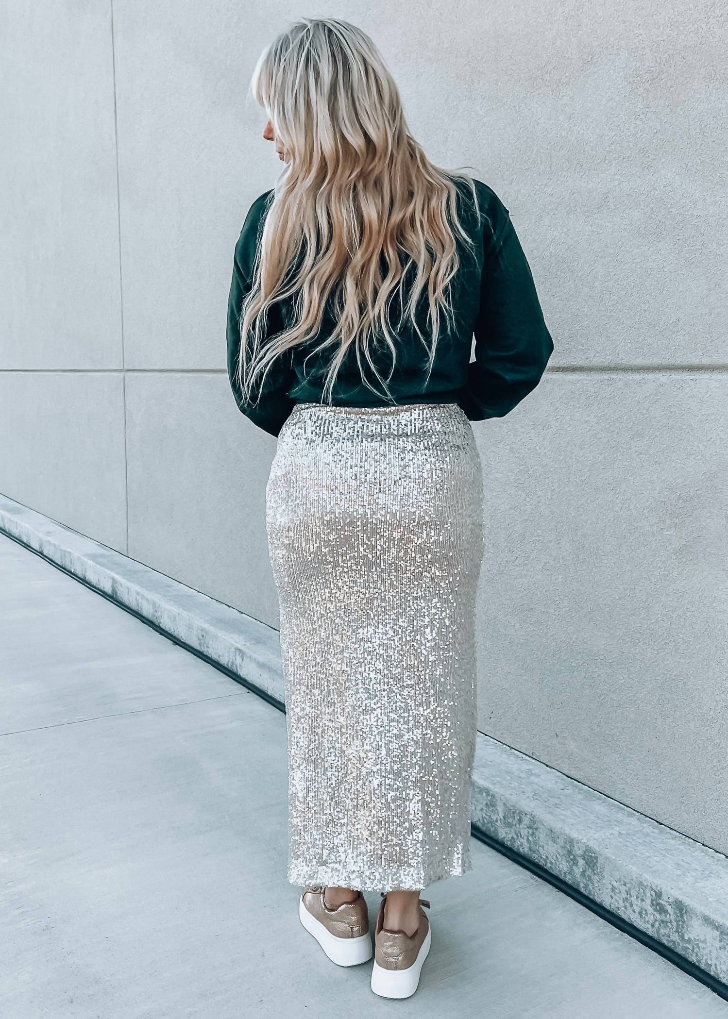 By Together Let's Celebrate Sequin Maxi Skirt in silver - women's skirt - detail view