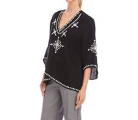Karen Kane - Bracelet Sleeve Embroidered Asymmetric Top