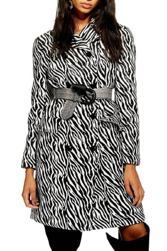 Topshop - Zebra Print Double Breasted Shimmer Coat