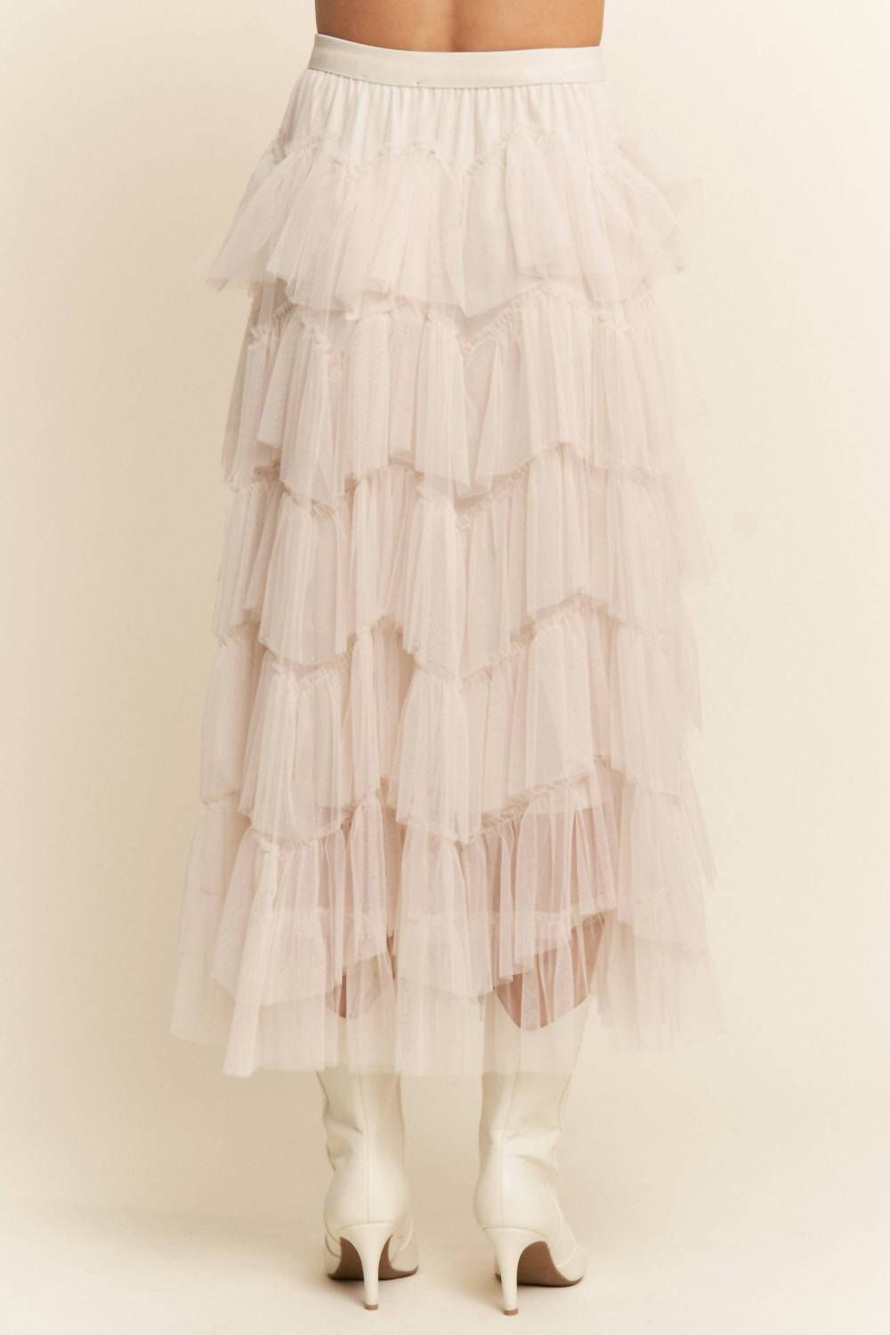 J.Nna - Tiered Ruffle Mesh Lined Maxi Skirt