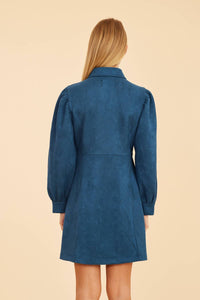 DOLCE CABO Faux Suede Mini Dress in steel blue - women's dress - detail view