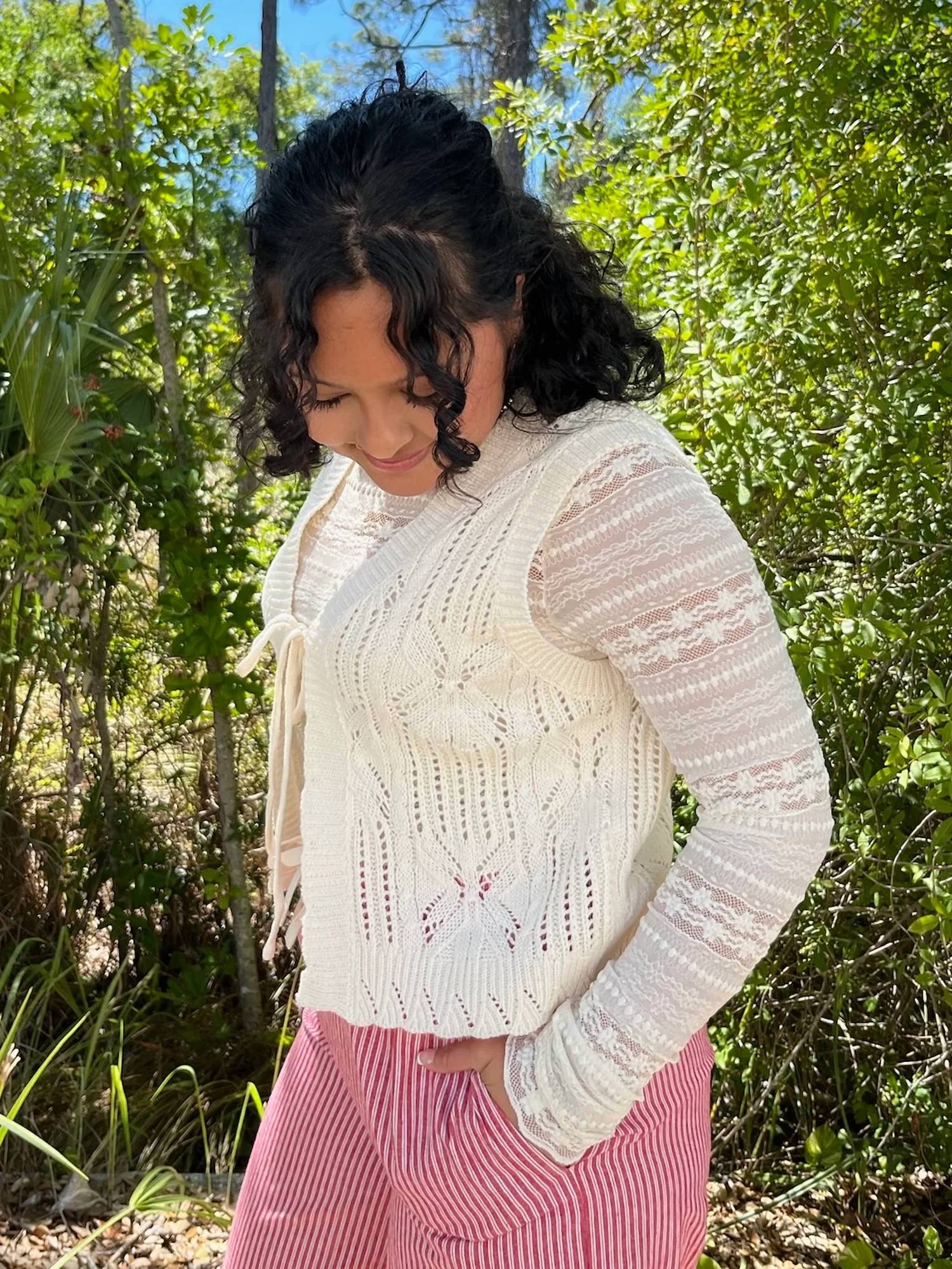 Cozy Co. - Cable Knit Vest With Tie Detail