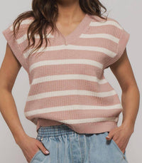 Urban Daizy Emily's Preppy Striped V-Neck Knit Sweater - women's sweater - alternate view