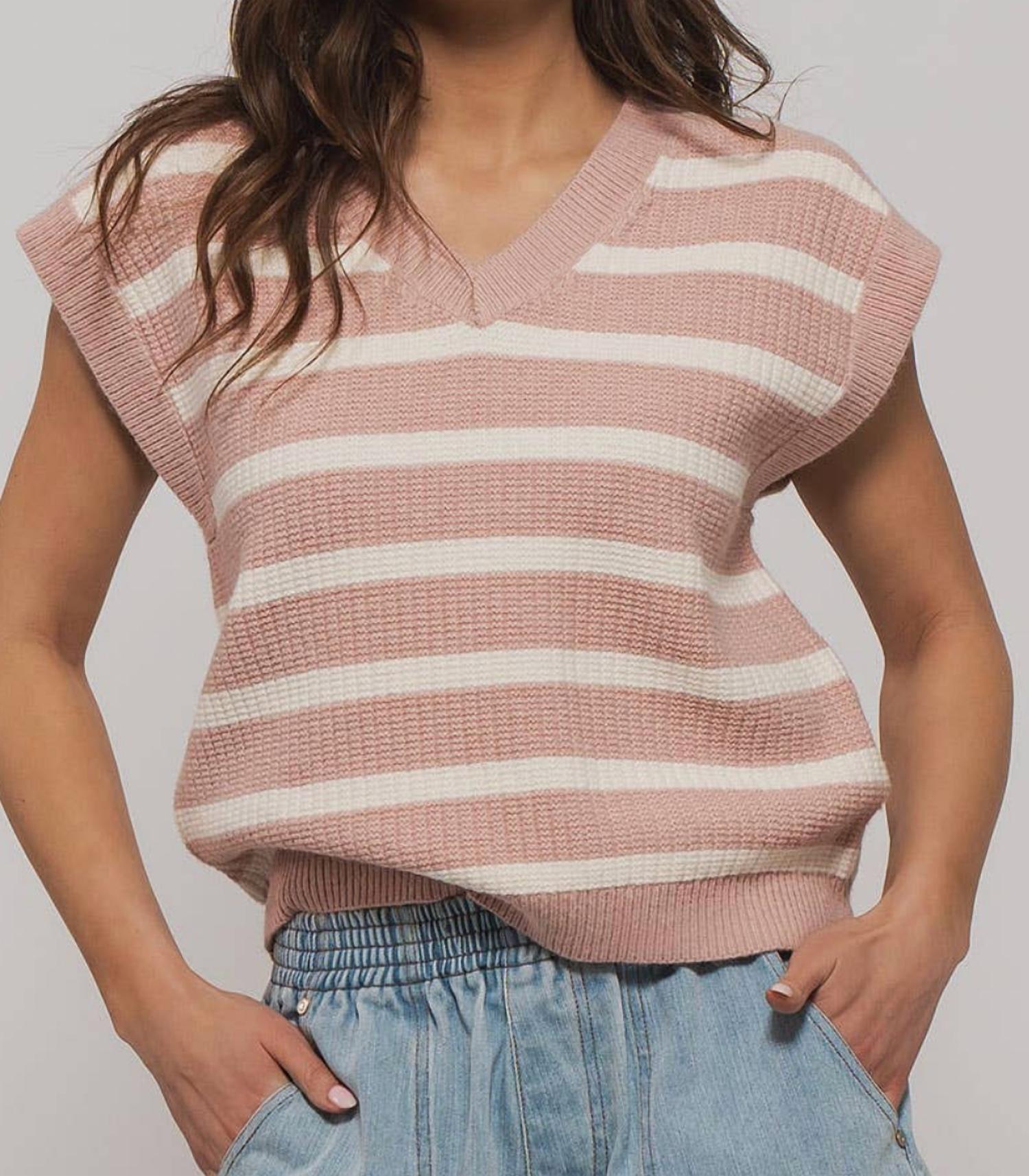 Urban Daizy Emily's Preppy Striped V-Neck Knit Sweater - women's sweater - alternate view