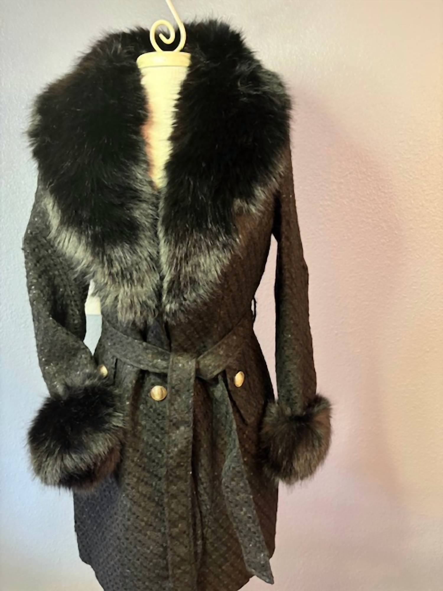 B Couture WOMEN'S LONG SLEEVE BUTTON COAT in black - women's jacket