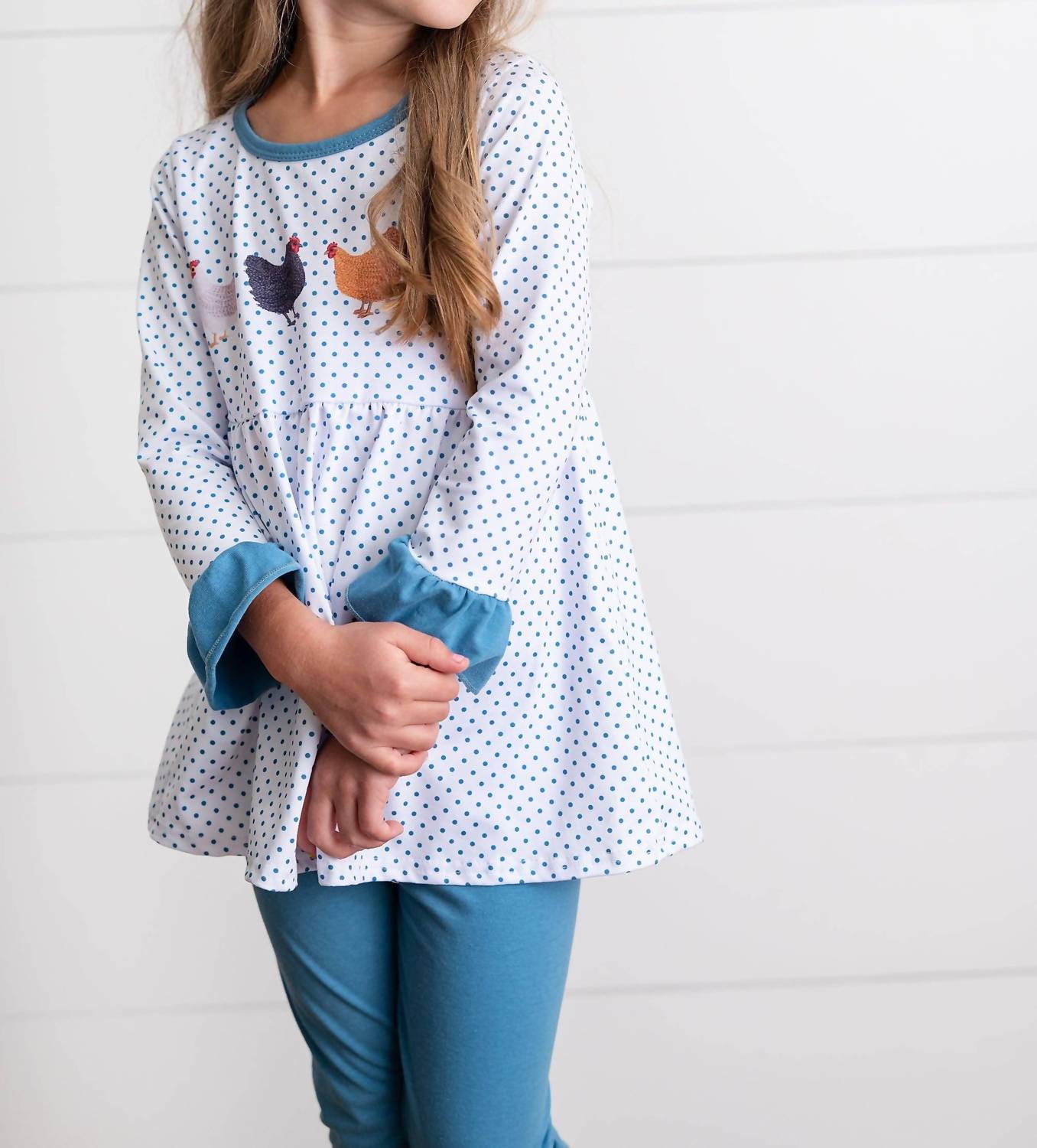 Adorable Sweetness - Girl's Polka Dot Chicken Pant Set