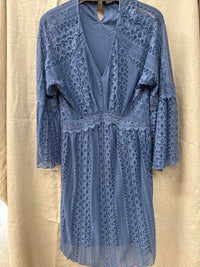 Origami Women's Lacy Bell Sleeve Dress in slate blue - women's dress