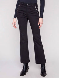 Charlie B - Flare Leg Stretch Twill Pants With Buttons