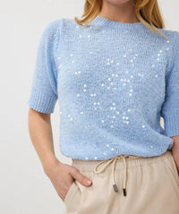 ESQUALO Senta Sequins Sweater in sky blue - women's sweater - alternate view