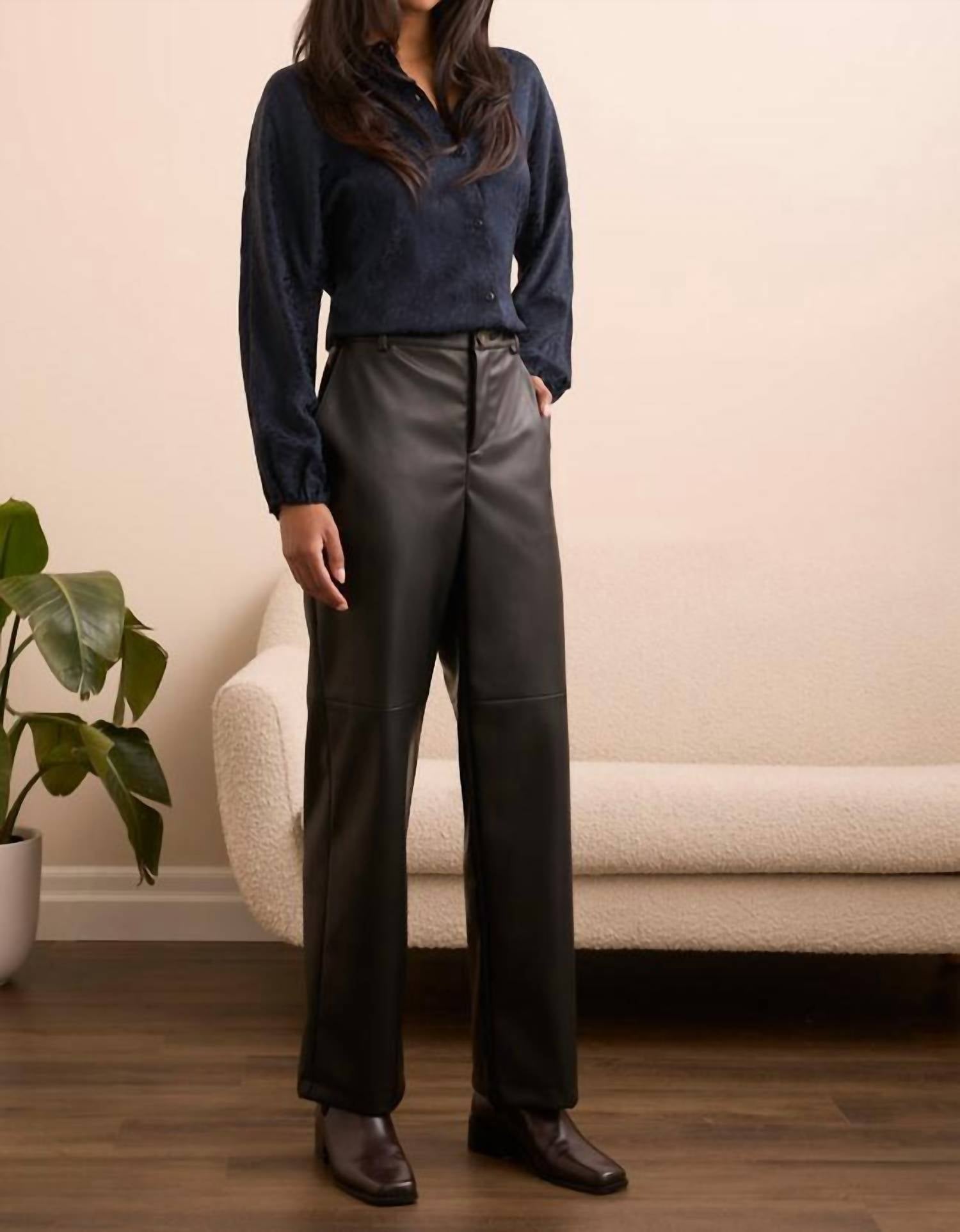 Tribal - Faux Leather Straight Leg Trousers