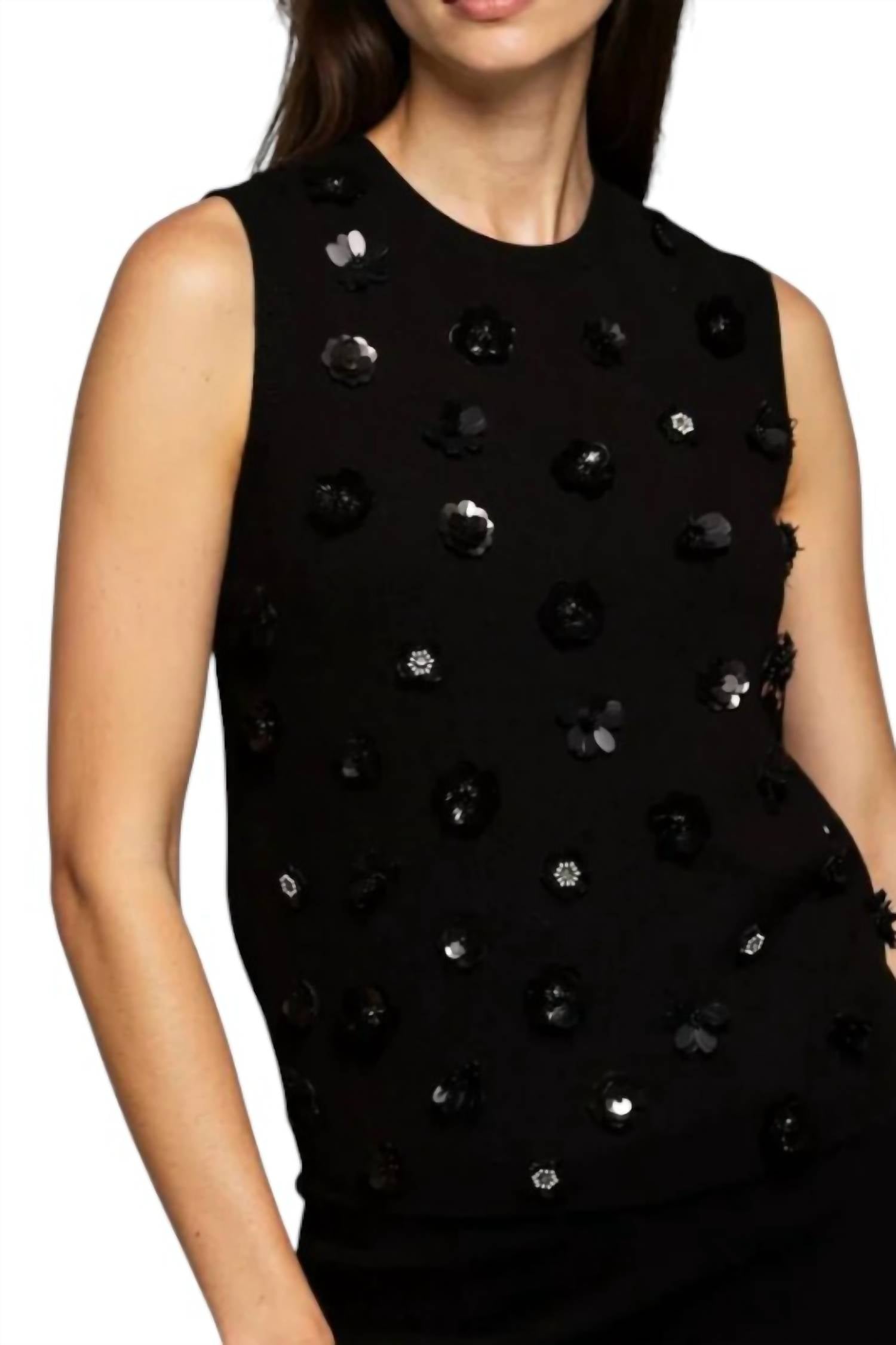Minnie Rose - Viscose Shell With Floral Sequin Tank Top
