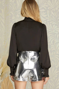 She + Sky - Metallic Faux Leather Shorts