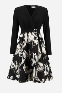 Joseph Ribkoff - Signature Silky Knit & Jacquard Floral Fit And Flare Mini Dress