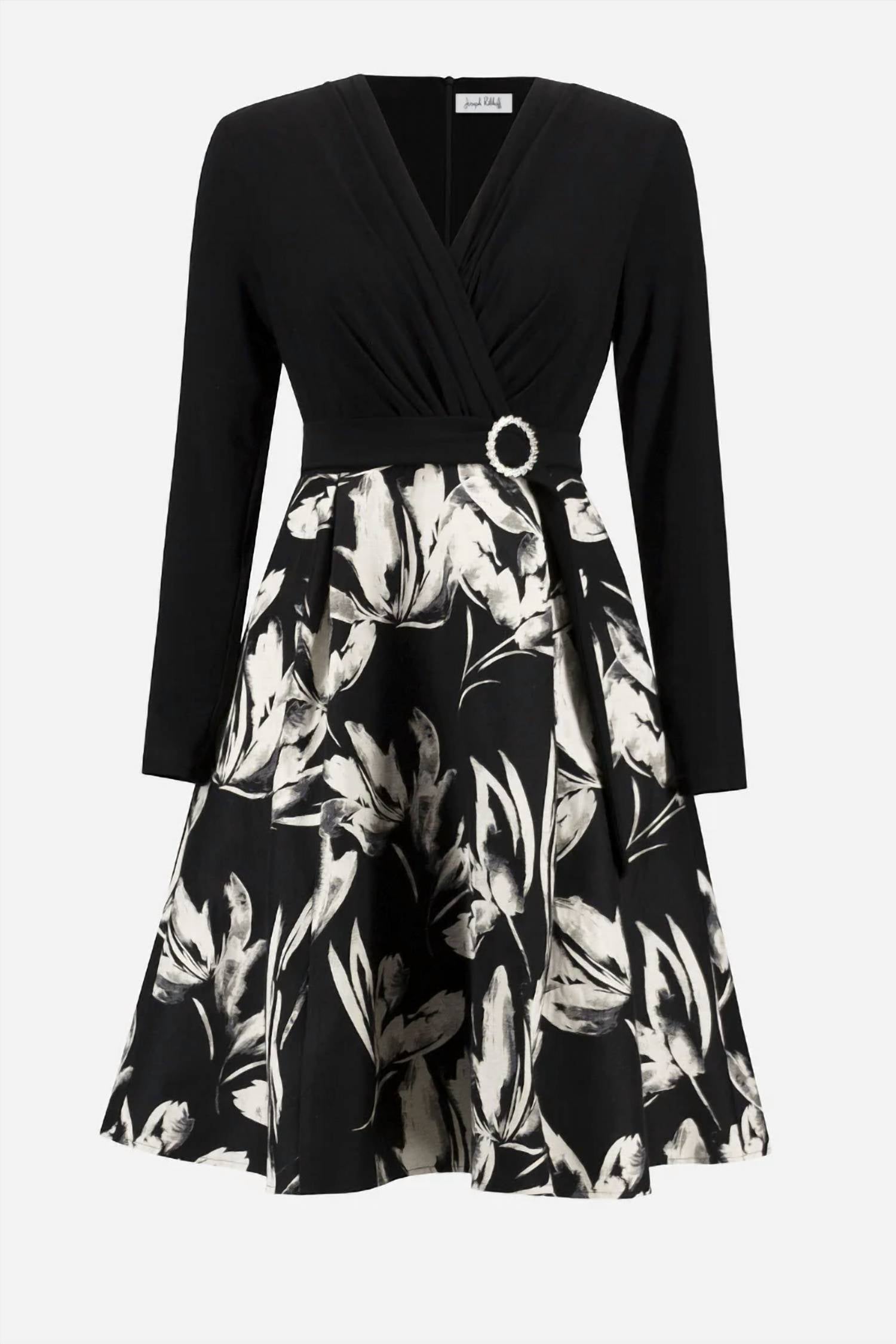 Joseph Ribkoff - Signature Silky Knit & Jacquard Floral Fit And Flare Mini Dress
