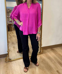 Renuar 3/4 Sleeves Button Down Shirt in mulberry - women's shirt - detail view
