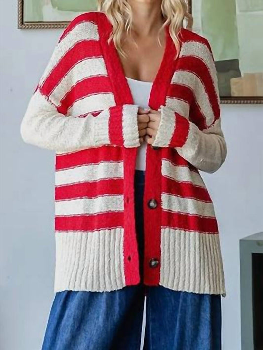 Veveret - Stripe Mix Oversize Cardigan