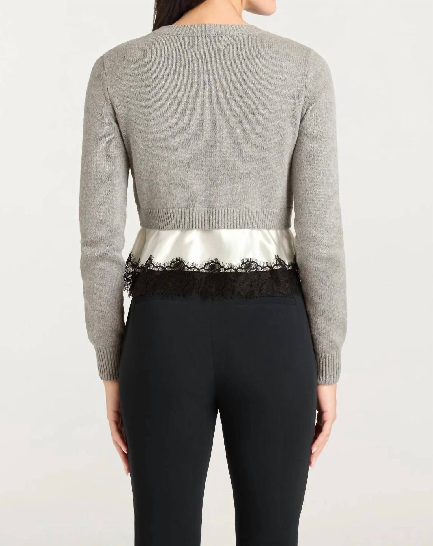 cinq a sept Zyla Pullover Sweater in heather grey ivory black - women's sweater - alternate view