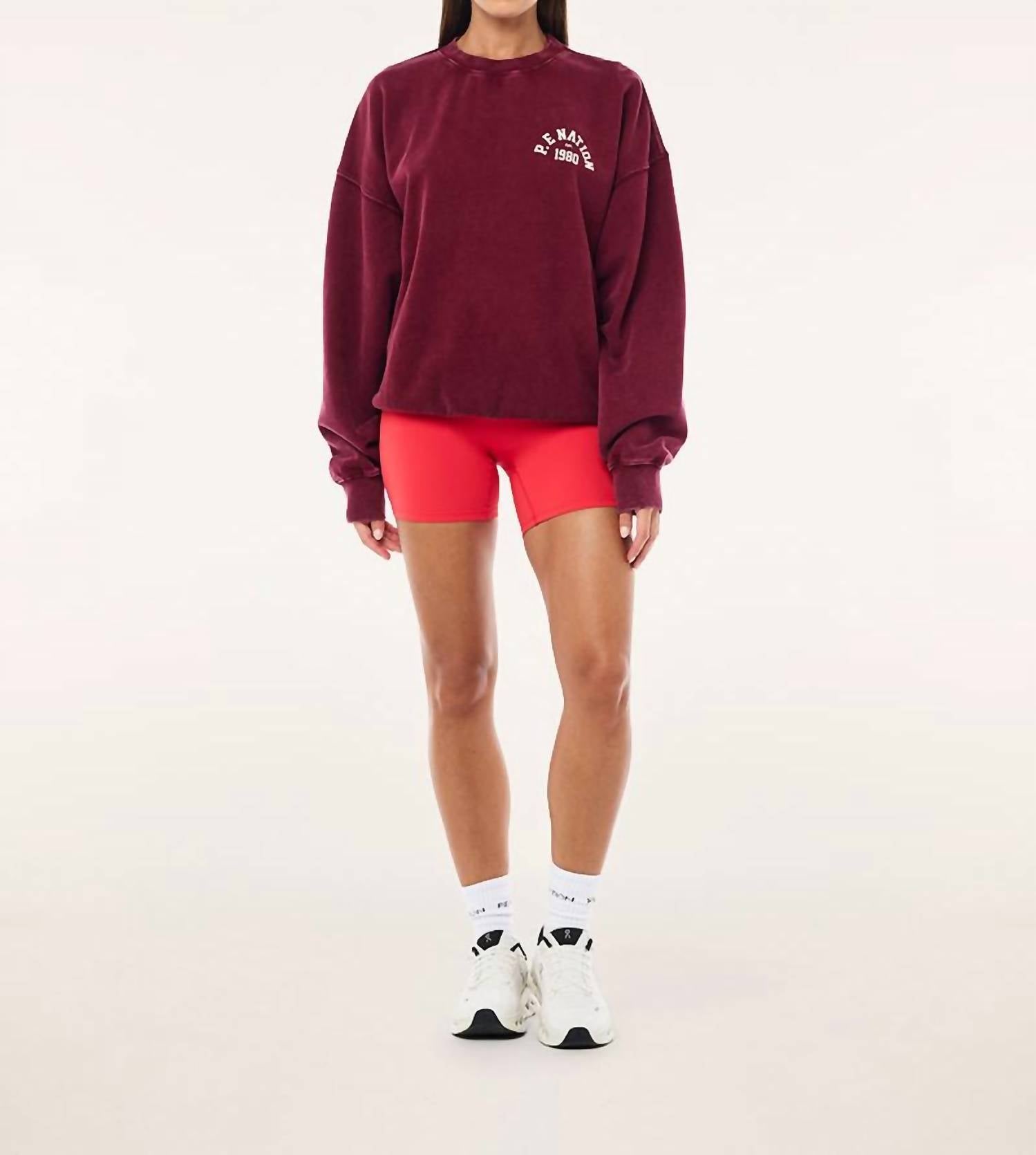 P.E. NATION Swerve 2.0 Sweat Oversized Fit in washed cabernet - women's top