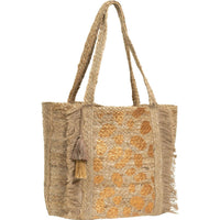 Magid - Women's Metallic Leopard Print Jute Tote Bag