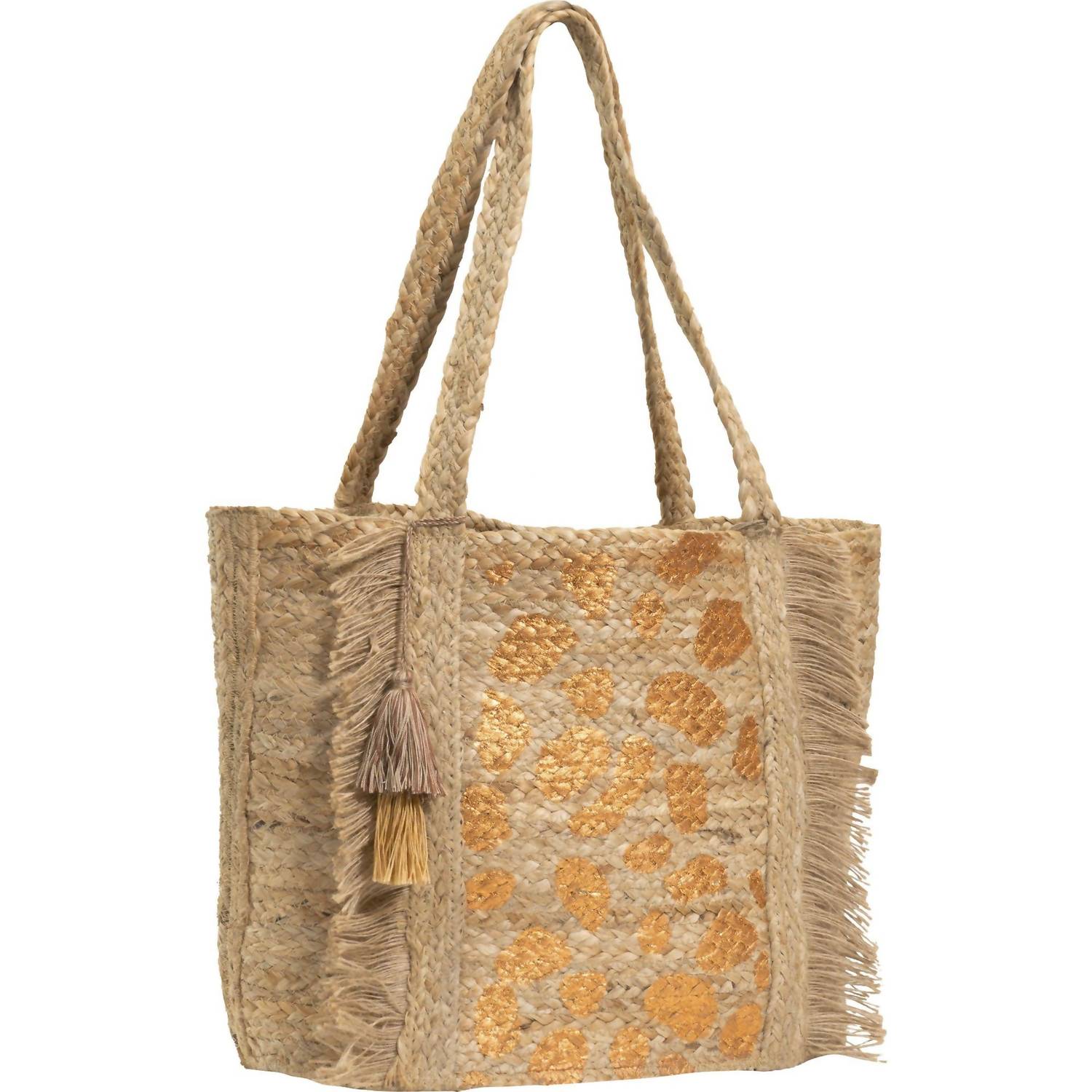 Magid - Women's Metallic Leopard Print Jute Tote Bag