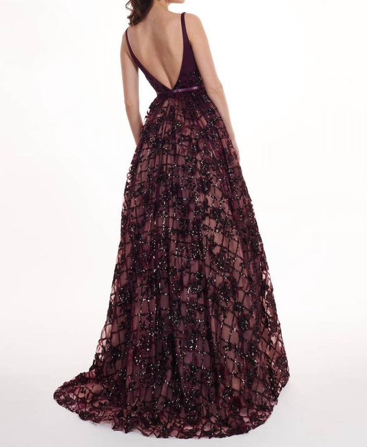 Rachel Allan - Floral Sequin Satin Prom Gown