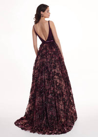 Rachel Allan - Floral Sequin Satin Prom Gown
