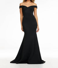 ASHLEYlauren Criss-cross Back Off The Shoulder Gown in black - women's dress