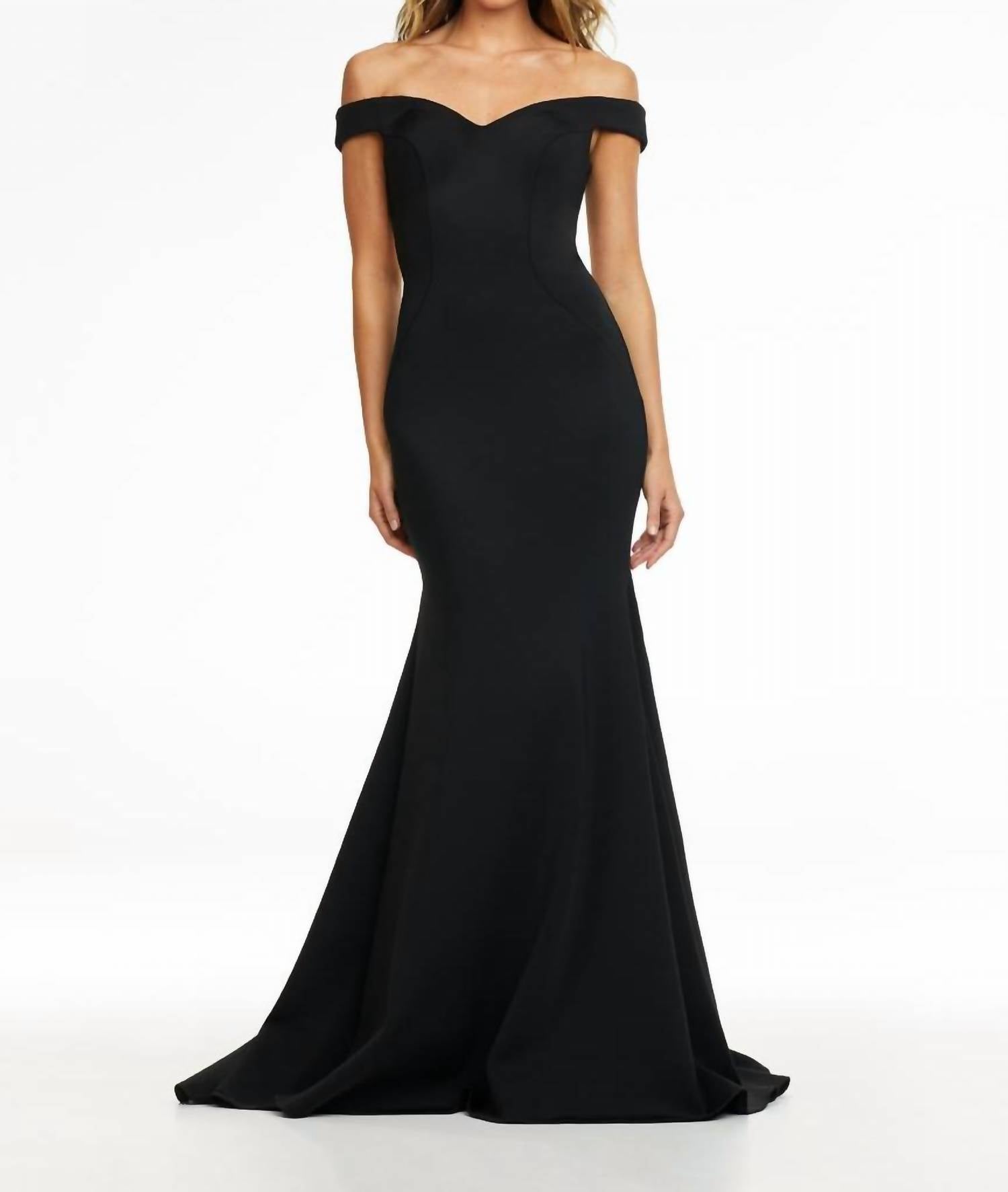 ASHLEYlauren Criss-cross Back Off The Shoulder Gown in black - women's dress