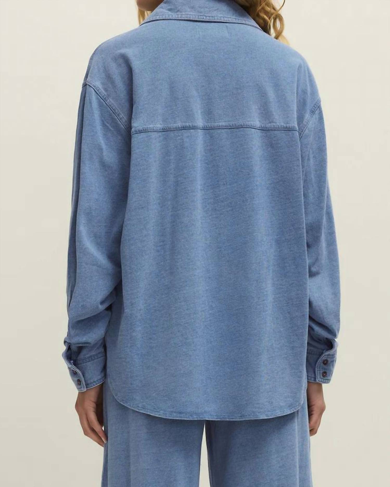 Z Supply Reese Jersey Denim Top in santorini indigo - women's shirt - alternate view