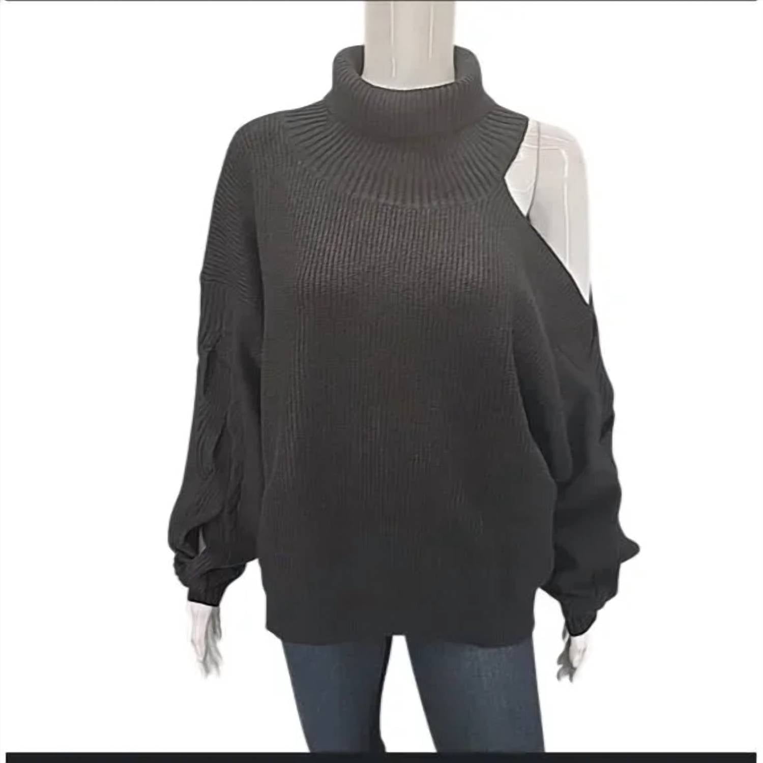 Elan - Women's Cold Shoulder High Neck Sweater