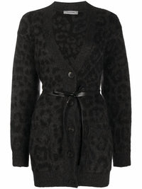 Valentino - Leopard Pattern Belted V Neck Cardigan
