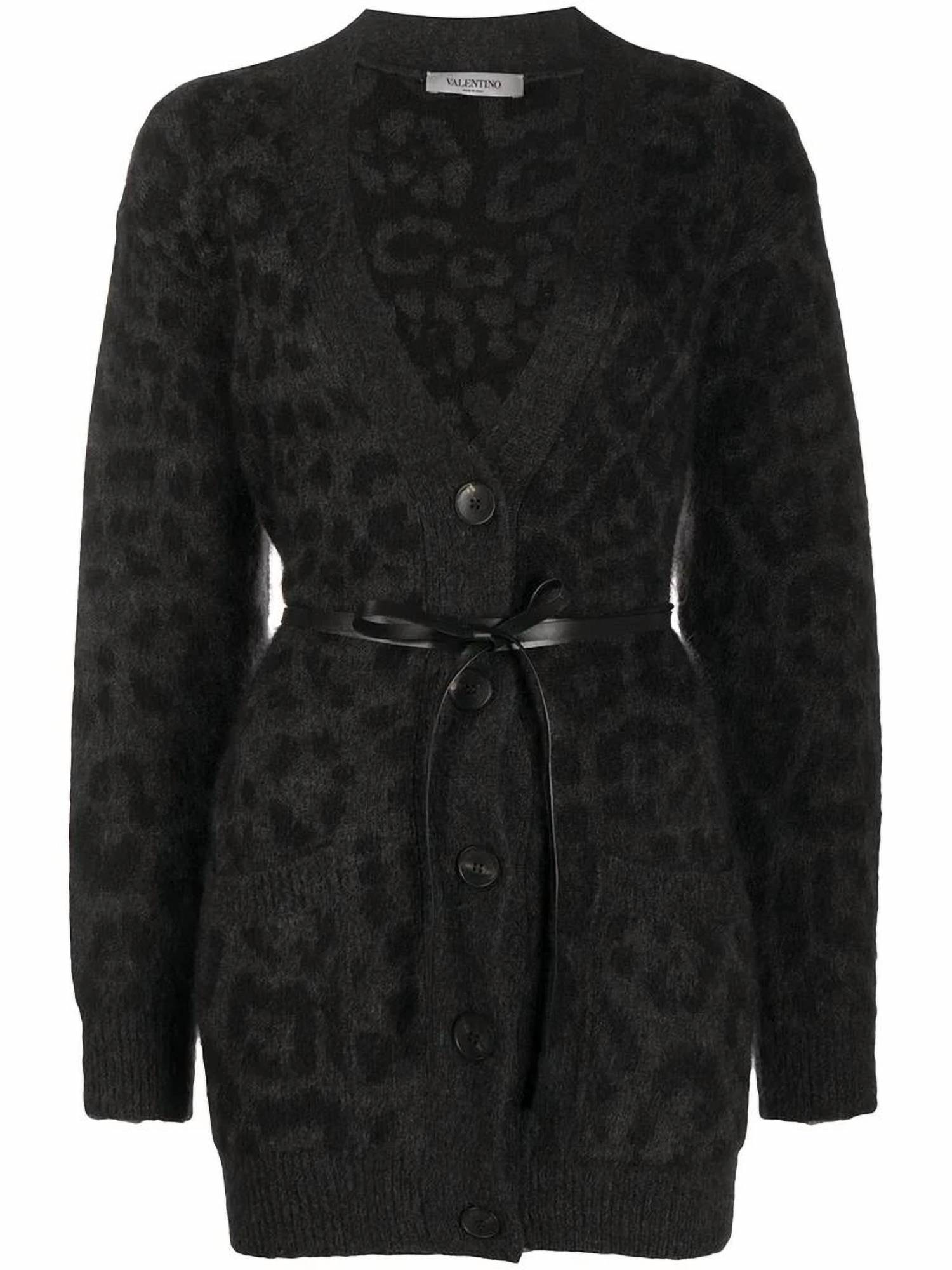 Valentino - Leopard Pattern Belted V Neck Cardigan
